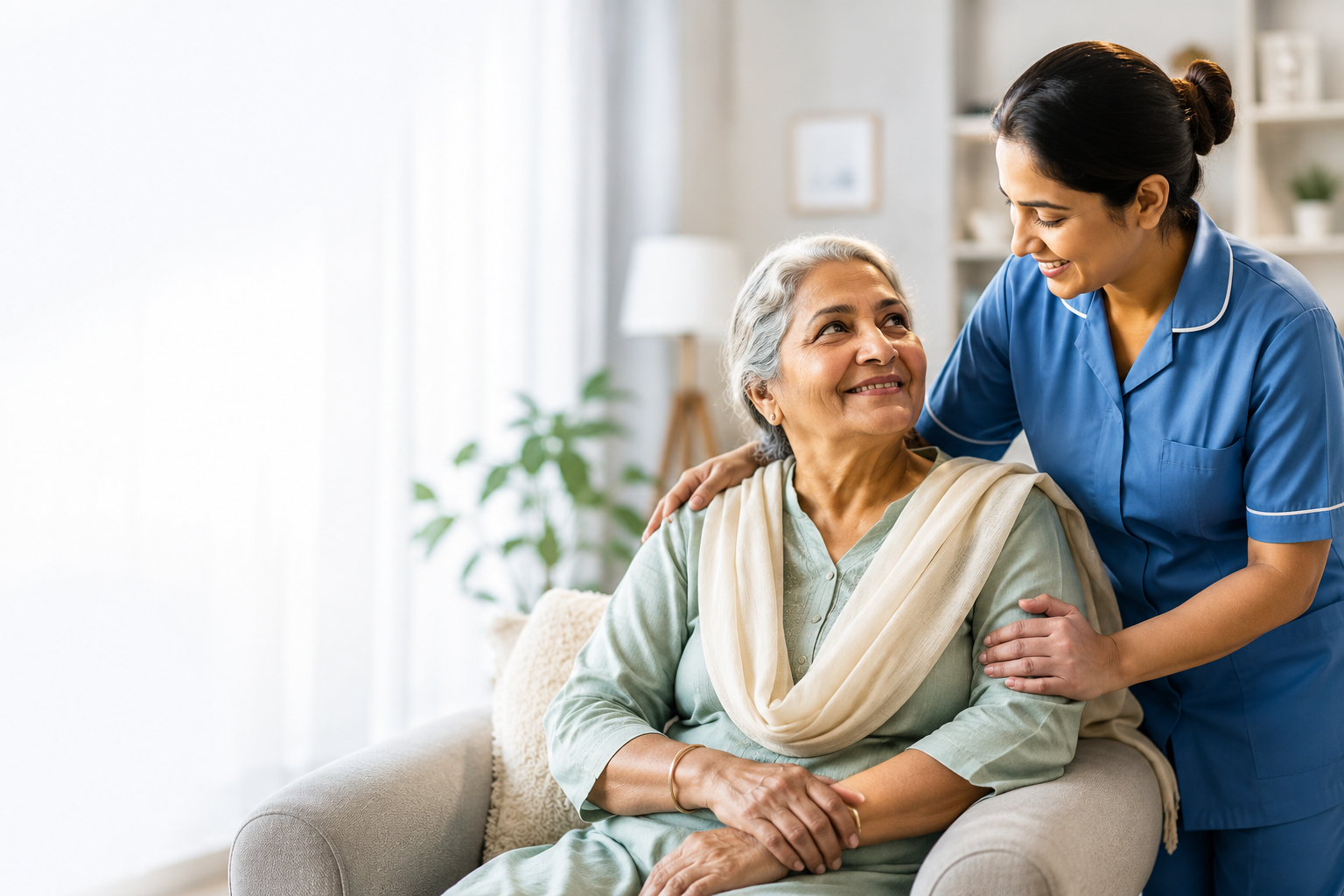 Elderly parent with caregiver