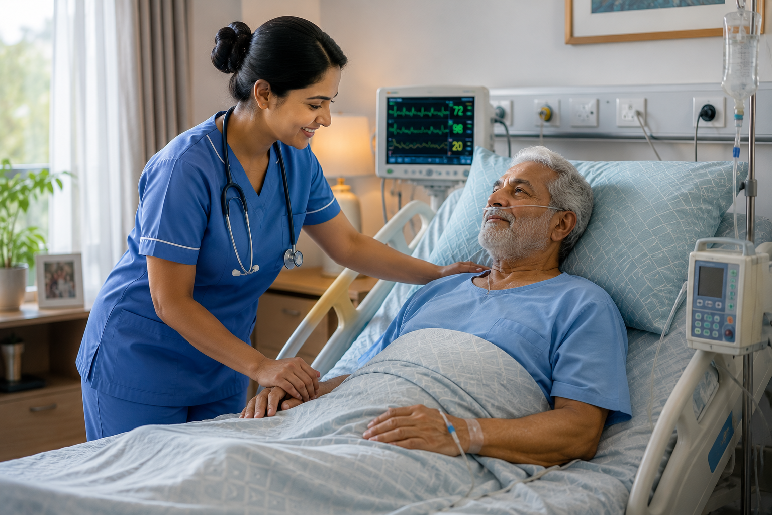 Nurse with recovering patient at home